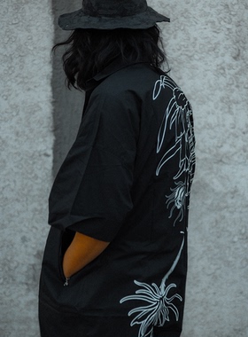 TRIPPY x XAXA 昙花印花 手工版画 套装 暗黑系 长款廓形宽松衬衫