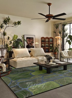 TRIPPY原创 降维森林 绿色苔藓 意式极简条纹等高线拼接 客厅地毯