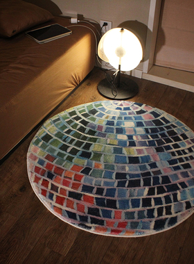 TRIPPY原创设计 disco迪斯科球 色块格子 客厅卧室仿羊绒圆形地毯