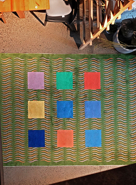 TRIPPY原创设计 极简色块 几何条纹 客厅地垫 加厚圈绒方形地毯