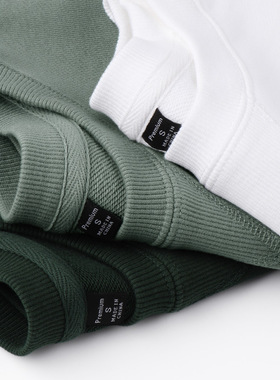 外贸340g重磅毛圈卫衣灰绿色精梳棉纯色长袖正肩无帽小码男装s码