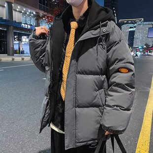 秋冬季加厚棉衣情侣羽绒棉服小码男装S码假两件连帽面包服外套