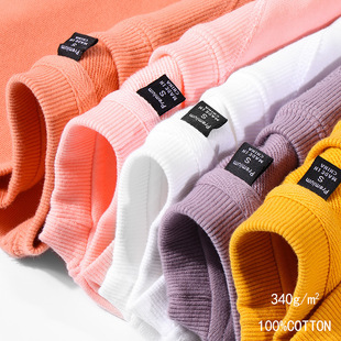 s码 外贸日系340g重磅莫兰迪色系纯棉鱼鳞毛圈布纯色卫衣小码 男装