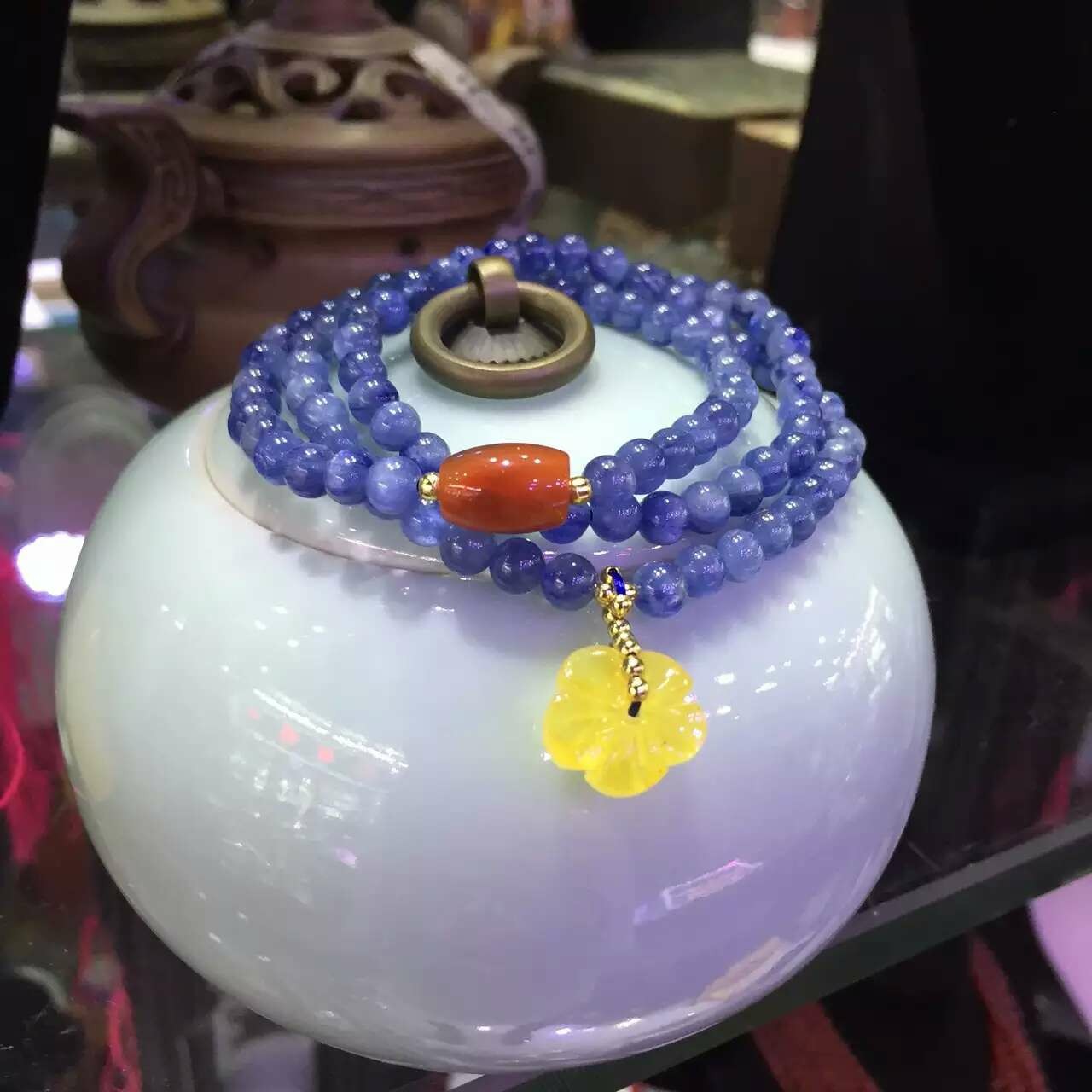 美美的蓝晶石手链搭配南红桶珠蜜蜡小花珠宝情侣送礼水晶手链饰品