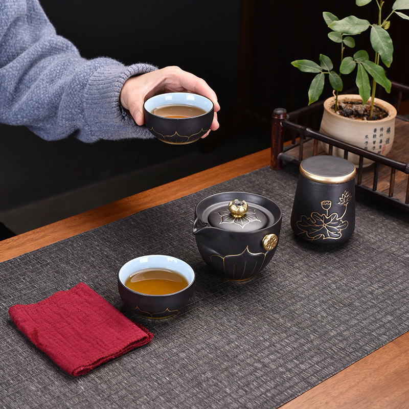 旅行茶具套装一壶二杯陶瓷便携包
