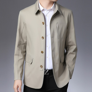 风衣新款 棉爸爸装 中年休闲外套中长款 薄款 宽松上衣 男装 男士