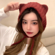 韩国代购 毛线护耳帽女冬 ins系带可爱猫耳朵保暖针织耳罩耳暖帽子