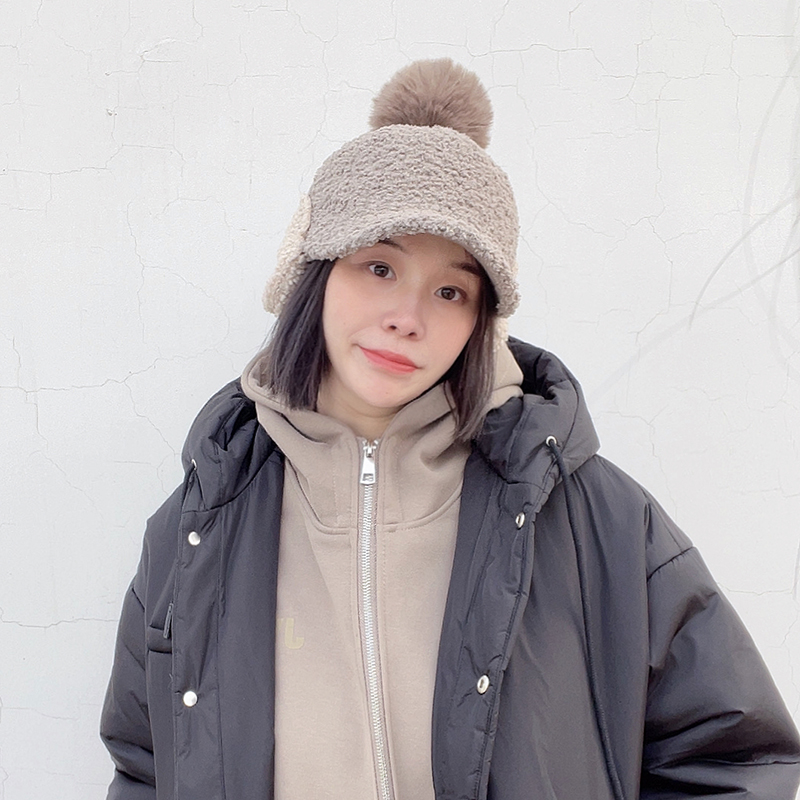 韩国代购毛球可爱羊羔毛帽子女冬