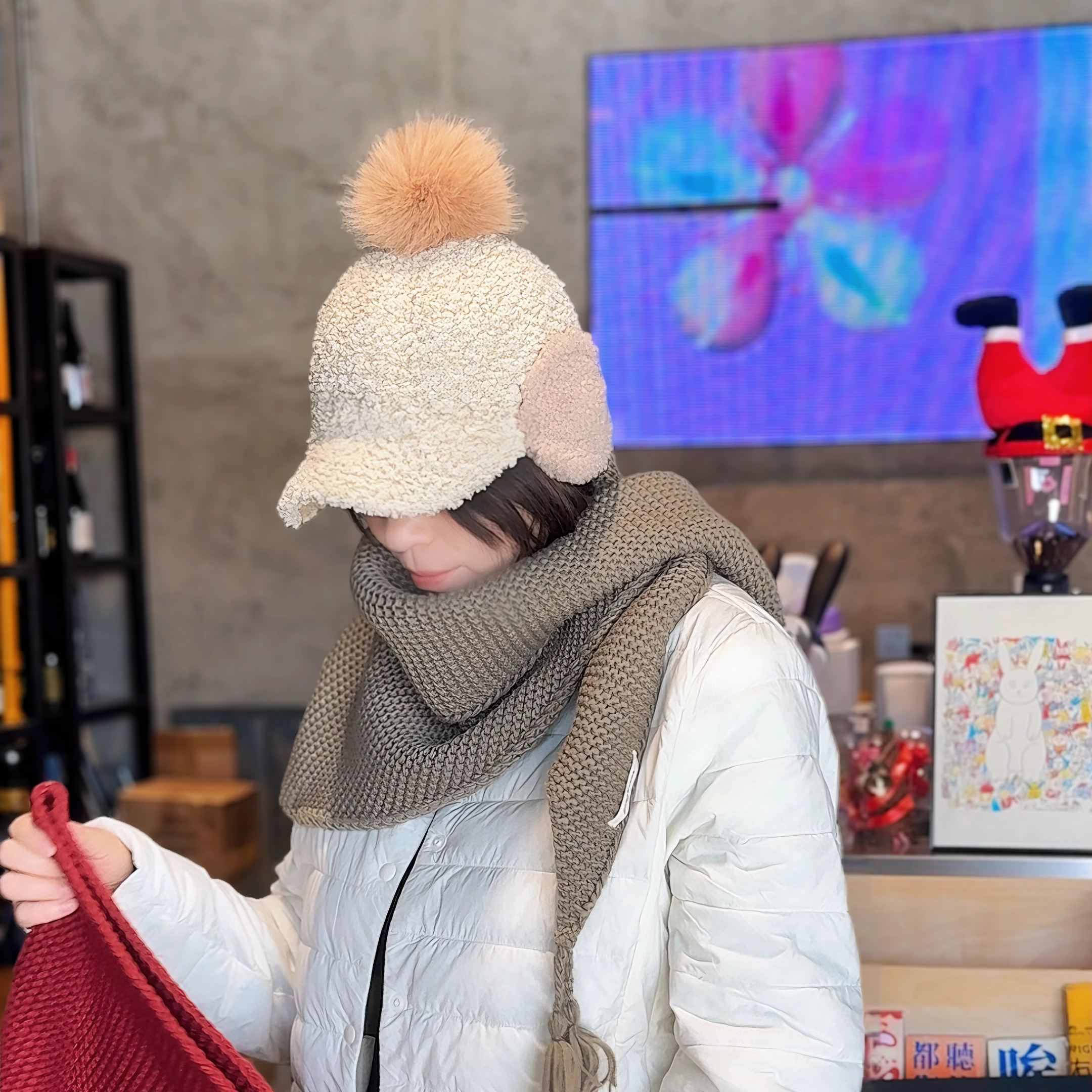 韩国代购毛球可爱羊羔毛帽子女冬