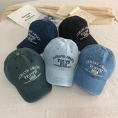 韩国牛仔鸭舌帽子女四季 软顶棒球帽潮 显脸小刺绣字母遮阳情侣时尚