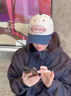 Sundays字母鸭舌帽子潮女春夏韩国显脸小软顶牛仔撞色遮阳棒球帽