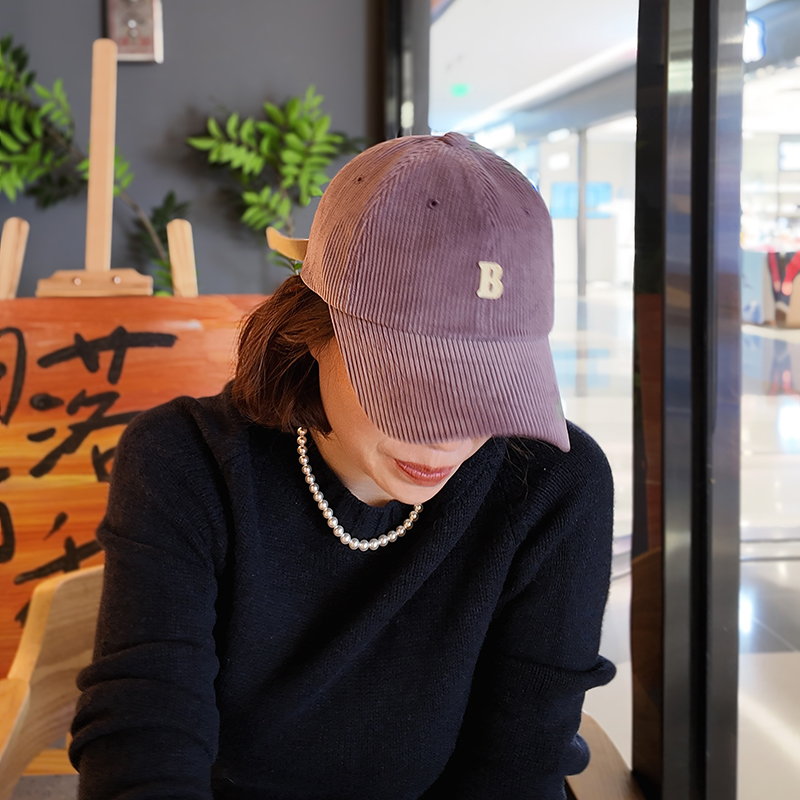 韩国代购字母贴布灯芯绒棒球帽子