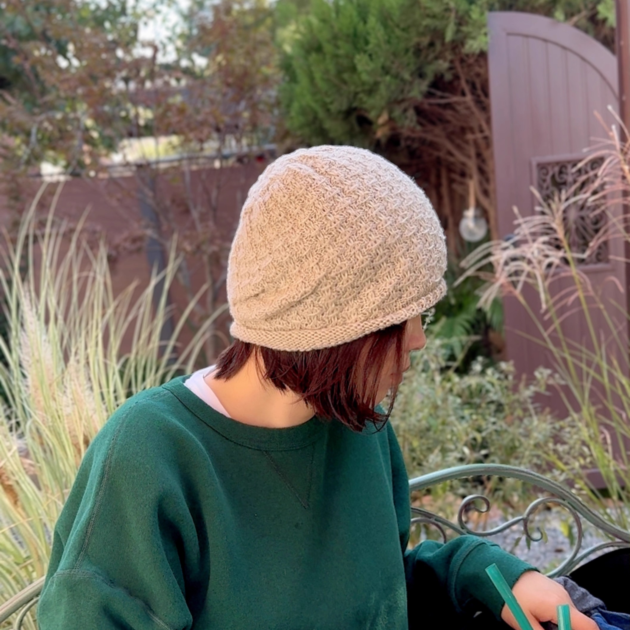 韩国女秋冬百搭花纱针织毛线帽子