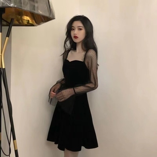 2025大码胖MM女装新款春装纯欲蕾丝连衣裙修身显瘦性感减龄小黑裙