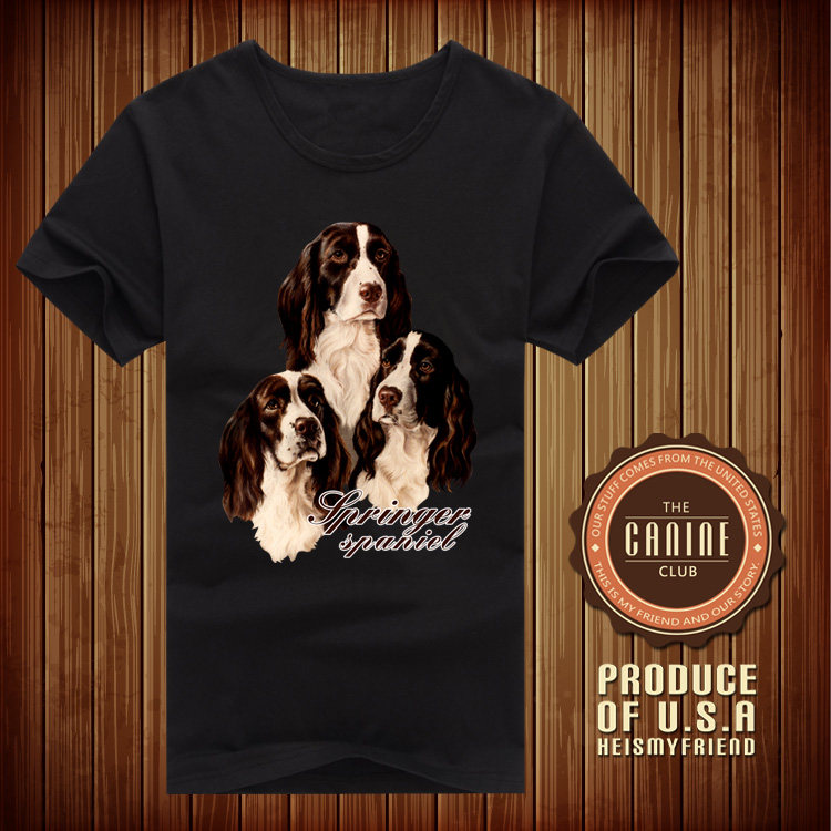 狗图案短袖史宾格犬图案印花T恤男女情侣装犬迷服饰纯棉圆领小衫