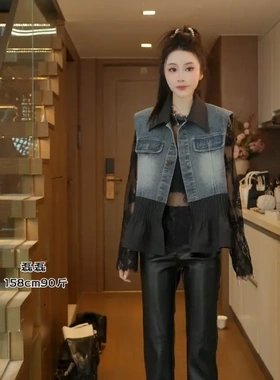 【磊磊】 拼接牛仔重工设计马甲#88182