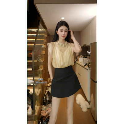 磊磊【珍妮千金】两件套上衣（配项链）法式优雅荷叶边上衣6651