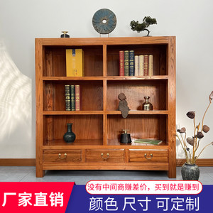 老榆木博古架多宝阁矮款茶室边柜复古书柜茶具茶壶展示柜书架定制