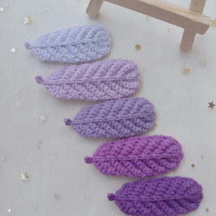 新款34色羽毛发夹手工编织毛线钩织橘色粉色紫色绿色棕色发夹成品