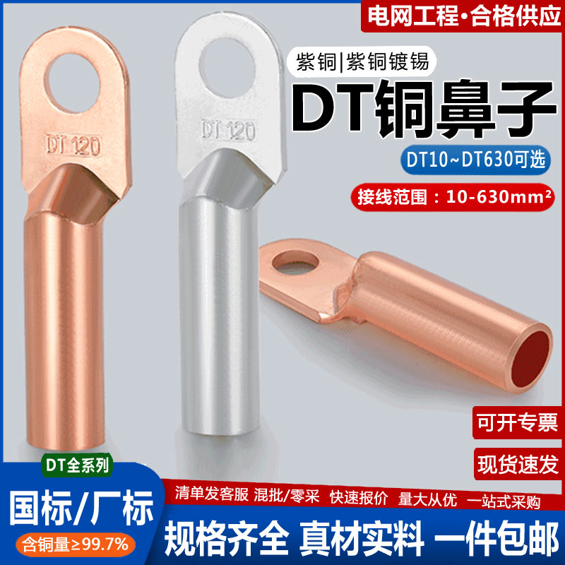 DT铜鼻子接线端子电缆线鼻子铜接头堵油式镀锡95-185-240-300平方
