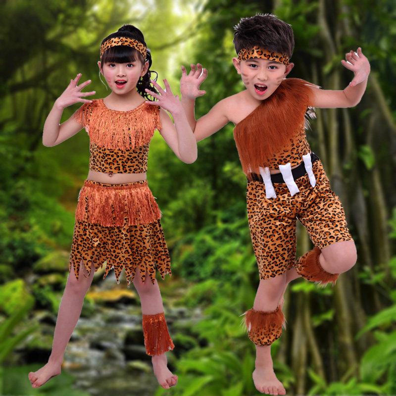 儿童印第安人服装男女童疯狂原始人土著野人服装幼儿非洲鼓演出服