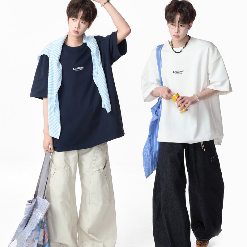 纯棉重磅短袖T恤男上衣cleanfit休闲半截袖夏装百搭学生t桖小衫潮