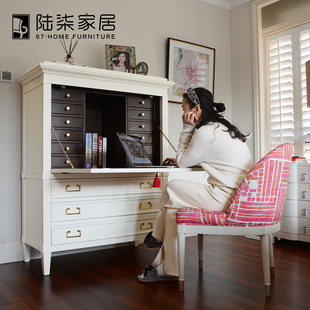 梳妝臺(tái)書桌多功能臥室斗柜美式 陸柒家居中古法式 實(shí)木秘書柜可定制
