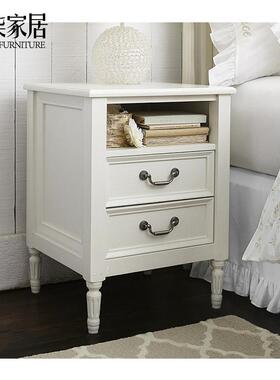 陆柒家居 现代美式简约双抽屉 床头柜 白色储物边几定制家具