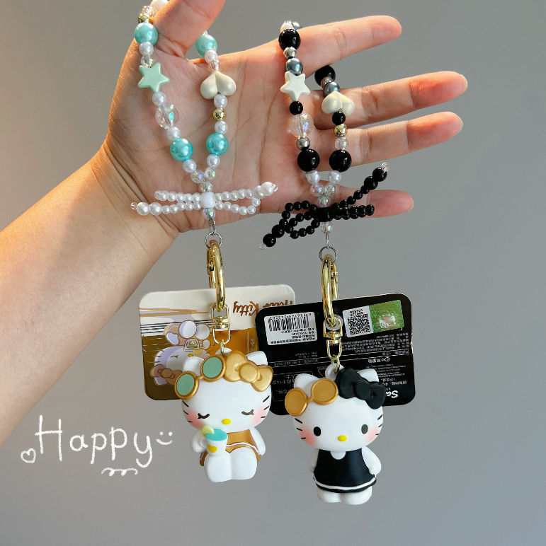 【包邮】正版HelloKitty暗黑凯蒂猫公仔串珠链钥匙扣可爱包包挂件