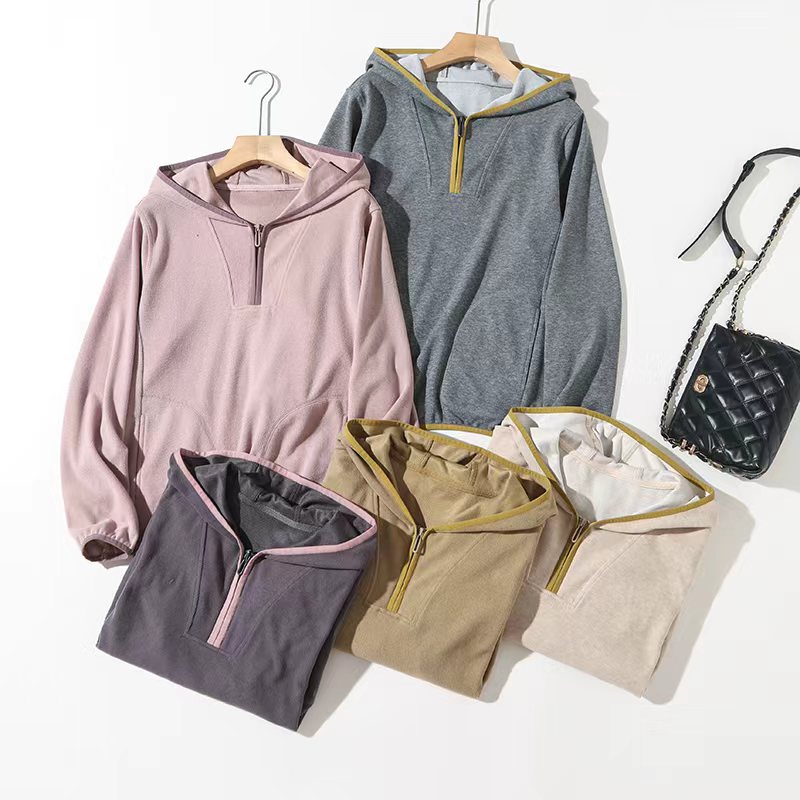 [幸运日]2025新款舒适宽松显瘦百搭减龄休闲半拉链连帽卫衣5838-1