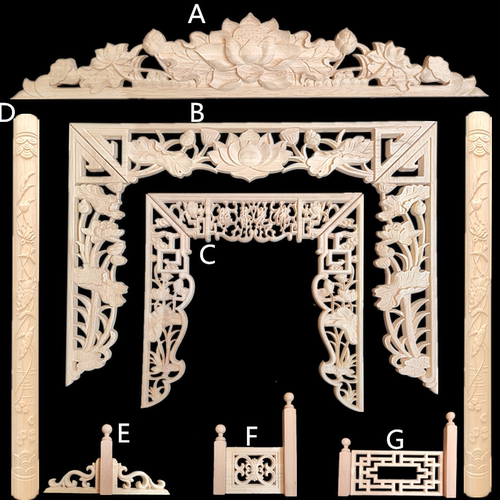 东阳木雕莲花佛龛花片实木贴花