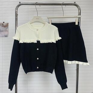 小香风减龄气质针织套装裙女秋冬新款高级感显瘦A字半身裙两件套