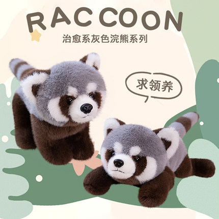 仿真小浣熊毛绒公仔灰色小熊猫玩偶獾玩具仿真动物布娃娃生日礼物