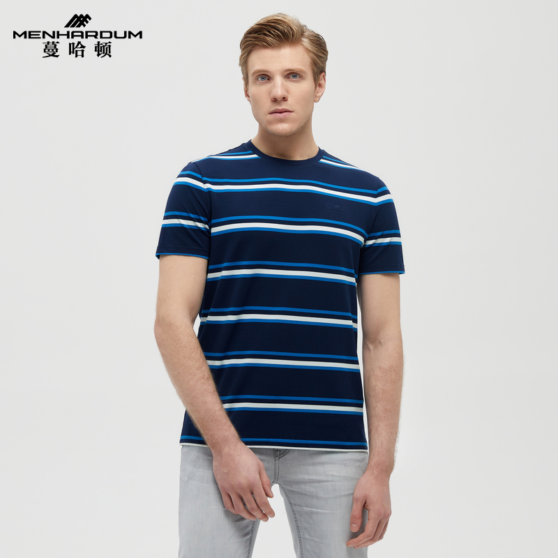 圆领套头短袖T恤时尚条纹