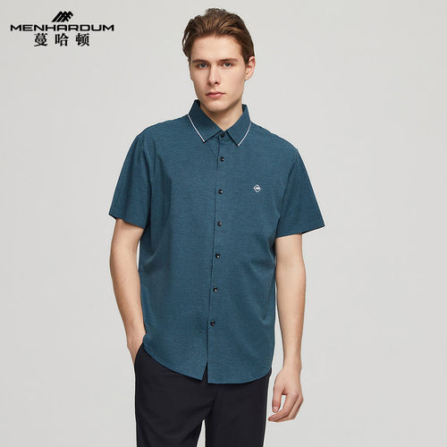 商务翻领开衫短袖T恤男