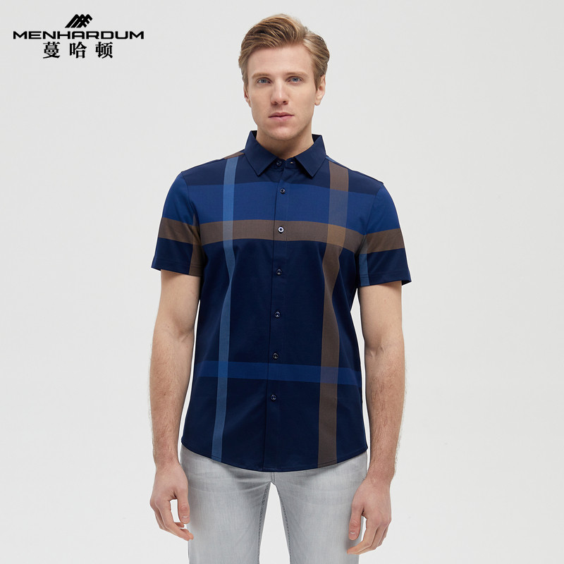 纯棉短袖T恤撞色格纹针织短T