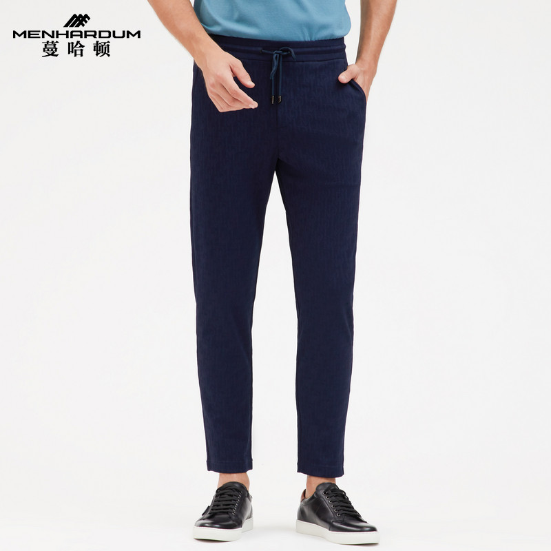 MENHARDUM/蔓哈顿春装新品针织小脚裤松紧腰抽绳系带休闲裤男