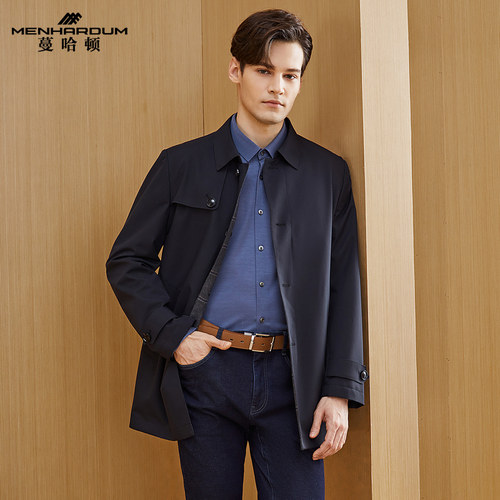 蔓哈顿中长款翻领风衣外套