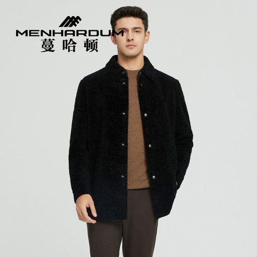 MENHARDUM/蔓哈顿冬季新品高端商务男装翻领羊毛皮外套毛皮上衣男