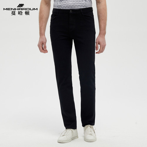 棉混纺舒适牛仔裤黑色长裤