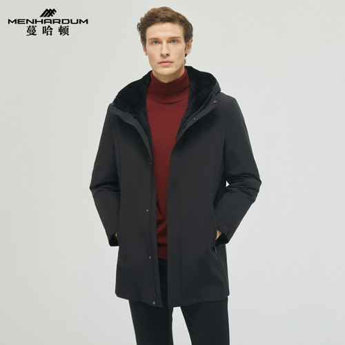 MENHARDUM/蔓哈顿冬季新品中长款高端尼克服连帽保暖白鹅绒外套男