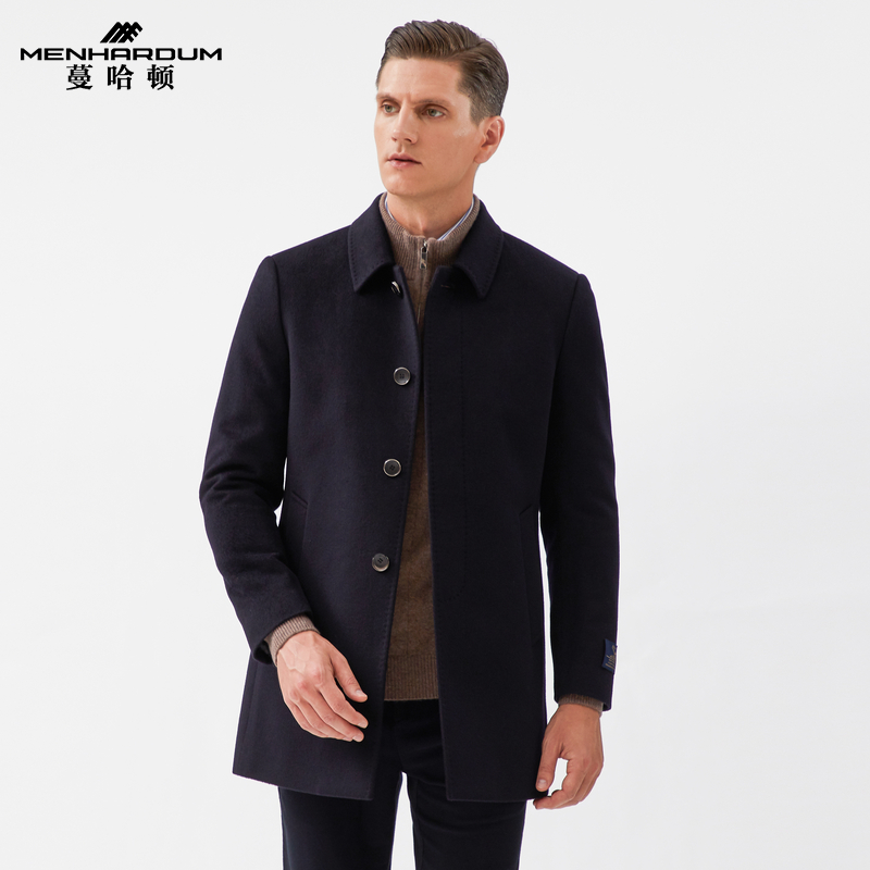 MENHARDUM/蔓哈顿秋冬新品中长款羊毛大衣翻领单排扣羊绒毛呢外套