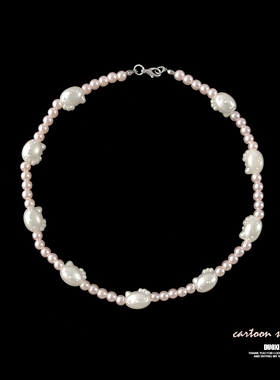 多喜商店【将爱意私藏】珠光kt猫猫头粉色仿珍珠甜美少女串珠项链