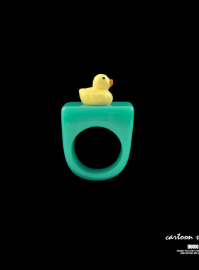 多喜商店【日照金山】日系黄色星星小鸭子鲷鱼烧立体卡通童趣戒指