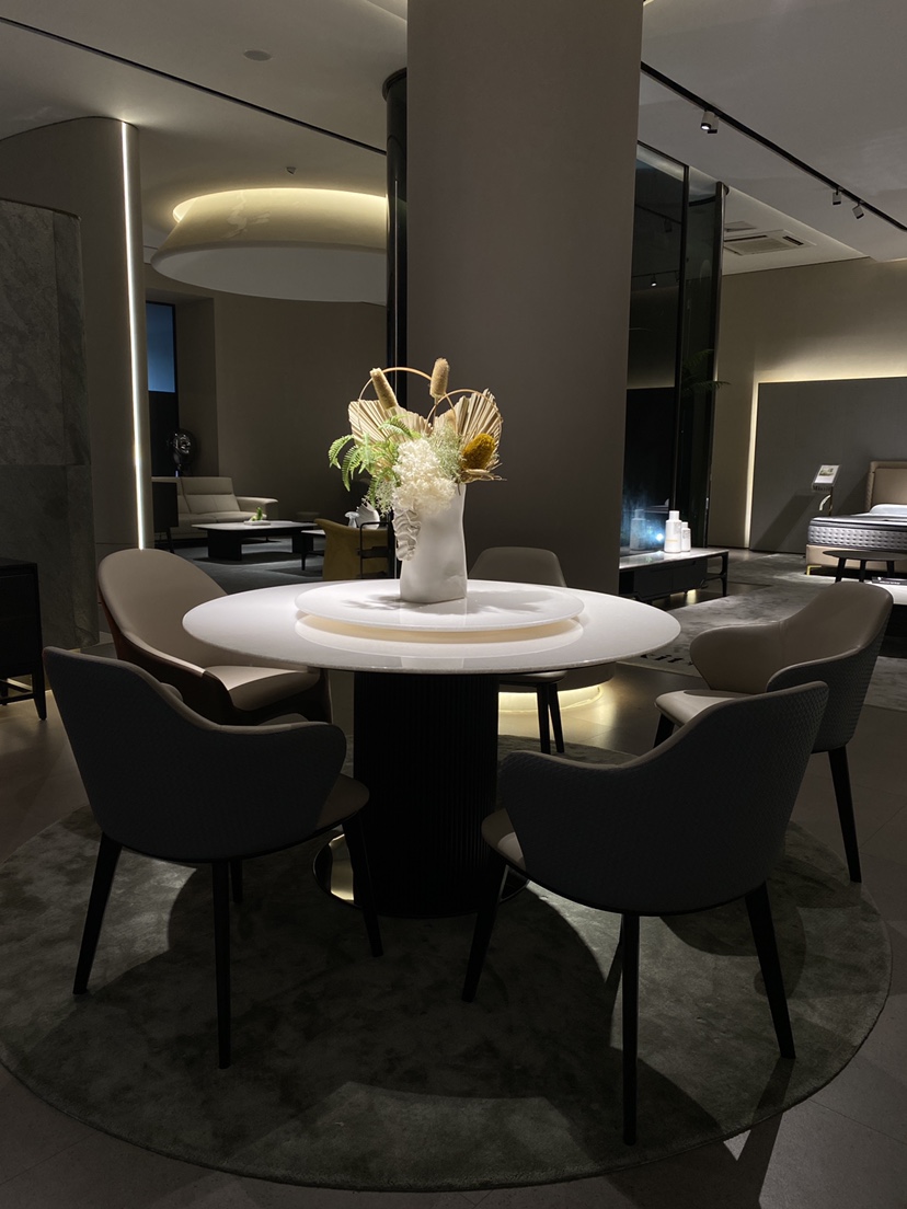 天然大理石餐桌大小户型家用客厅意式极简轻奢简约1.35餐桌大圆桌