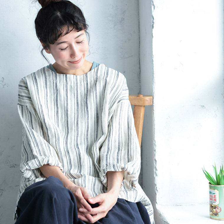 日系跨境外贸2026夏小清新宽松条纹棉麻衬衫设计感小个子百搭上衣