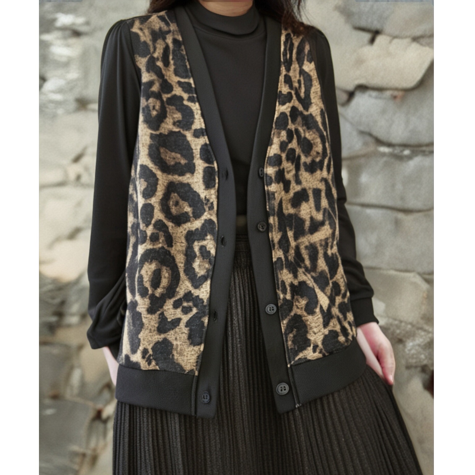 加绒保暖马甲复古印花时尚个性宽松开衫外套胖MM大码2025秋冬新品