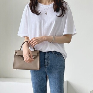 乐天纯棉圆领短袖 女装 纯色T恤上衣 ins日系热卖 日系跨境基本款