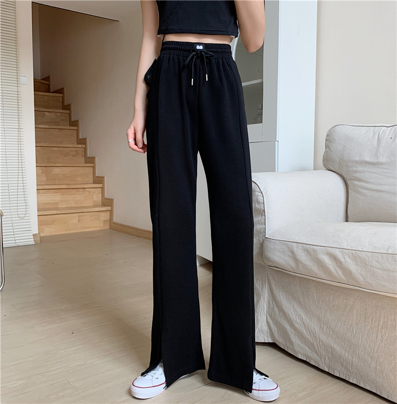 Real price split lace up wide leg floor pants with high waist and thin drooping sense fashionable casual pants