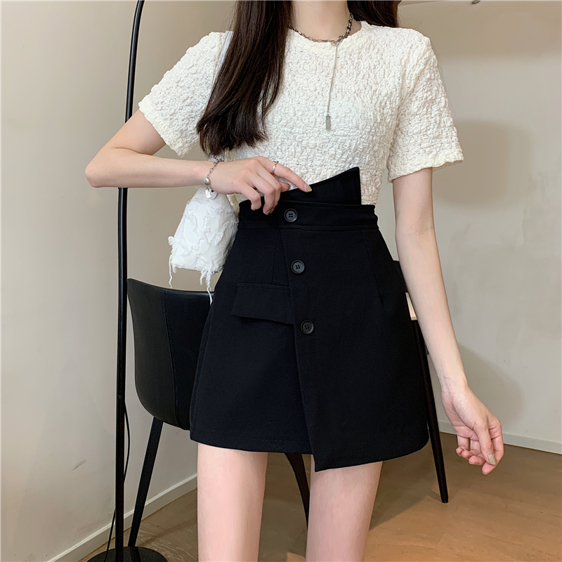 Real price design asymmetric button skirt skirt